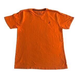 Nautica LARGE Orange Plain Cotton Shirt Tee Top Crew Neck Short Sleeve